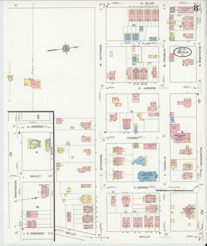 Sanborn Fire Insurance Map from Media, Delaware County, Pennsylvania (1912), Sheet #0008 - Historic Sanborn Fire Insurance Map Print, vintage old map wall art, antique decor, genealogy gift, Pennsylvania Pennsylvania map