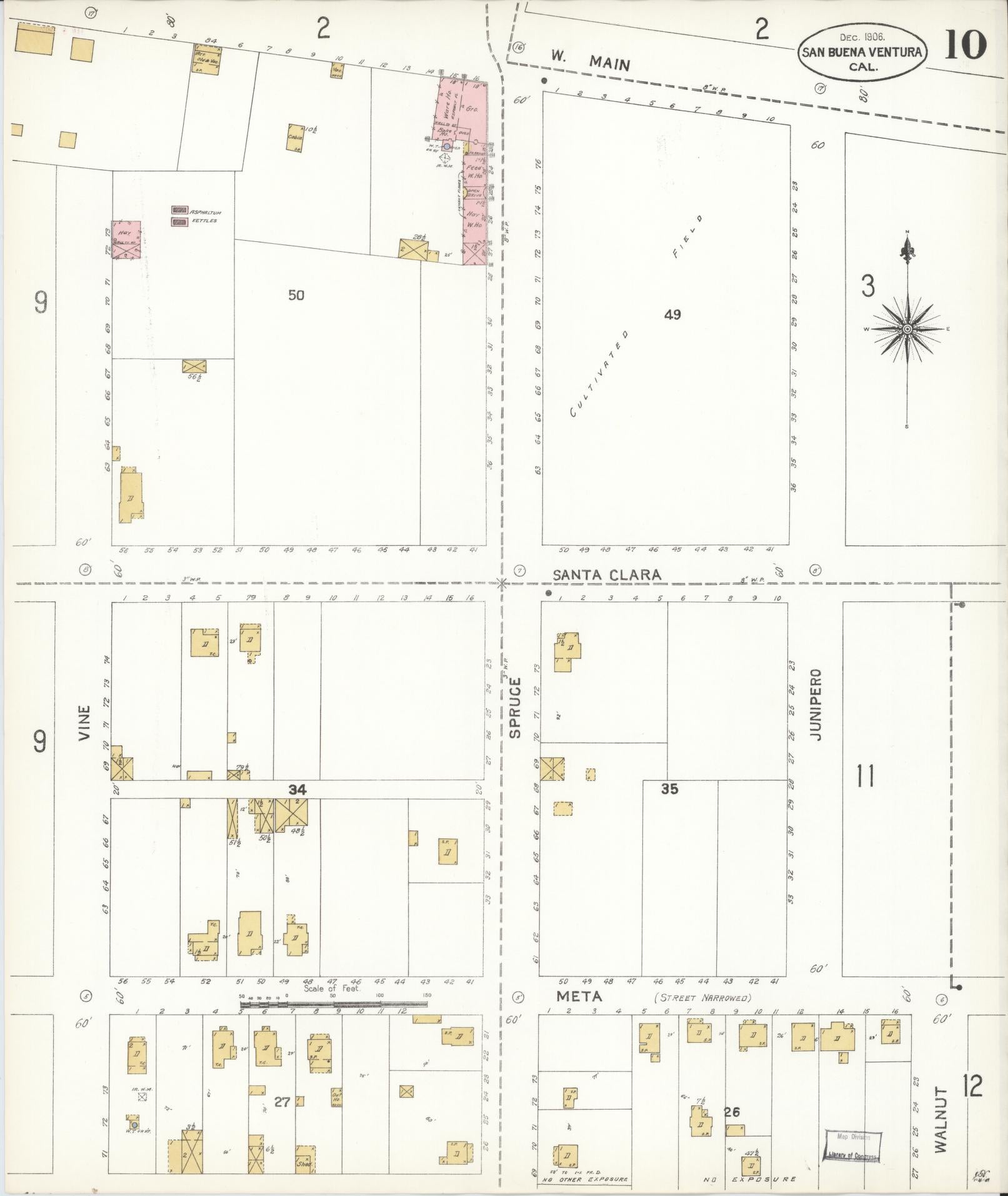 Sanborn Fire Insurance Map from San Buenaventura, Ventura County, California (1906), Sheet #0010 - Complete Map Set gallery image, historic Sanborn map, vintage wall art, California California
