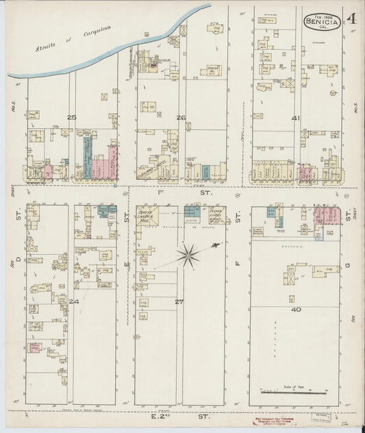 Sanborn Fire Insurance Map from Benicia, Solano County, California (1886), Sheet #0004 - Historic Sanborn Fire Insurance Map Print, vintage old map wall art, antique decor, genealogy gift, California California map