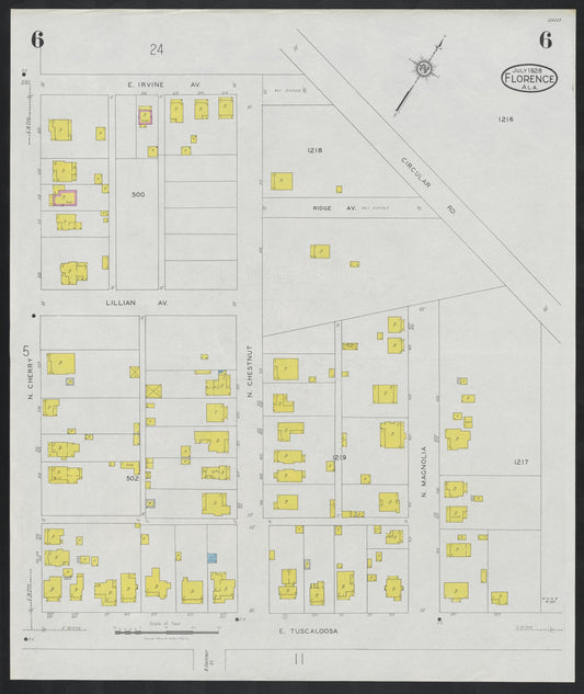 Sanborn Fire Insurance Map from Florence, Lauderdale County, Alabama (1928), Sheet #0006 - Historic Sanborn Fire Insurance Map Print, vintage old map wall art, antique decor, genealogy gift, Alabama Alabama map