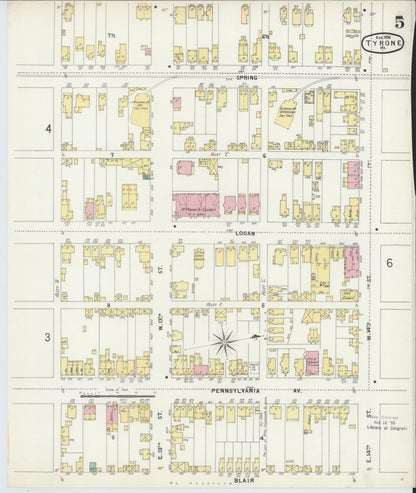 Sanborn Fire Insurance Map from Tyrone, Blair County, Pennsylvania (1896), Sheet #0005 - Historic Sanborn Fire Insurance Map Print, vintage old map wall art, antique decor, genealogy gift, Pennsylvania Pennsylvania map