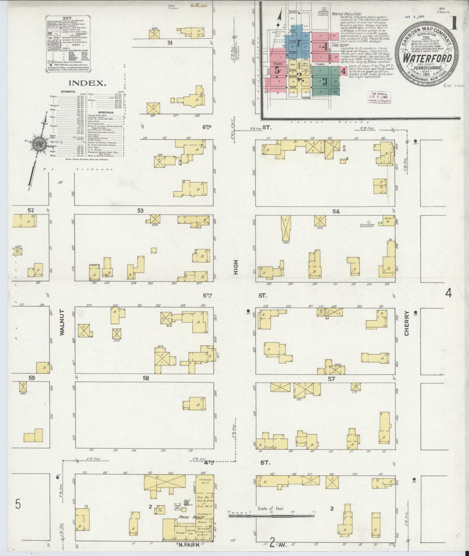 Sanborn Fire Insurance Map from Waterford, Erie County, Pennsylvania (1911), Sheet #0001 - Complete Map Set gallery image, historic Sanborn map, vintage wall art, Pennsylvania Pennsylvania