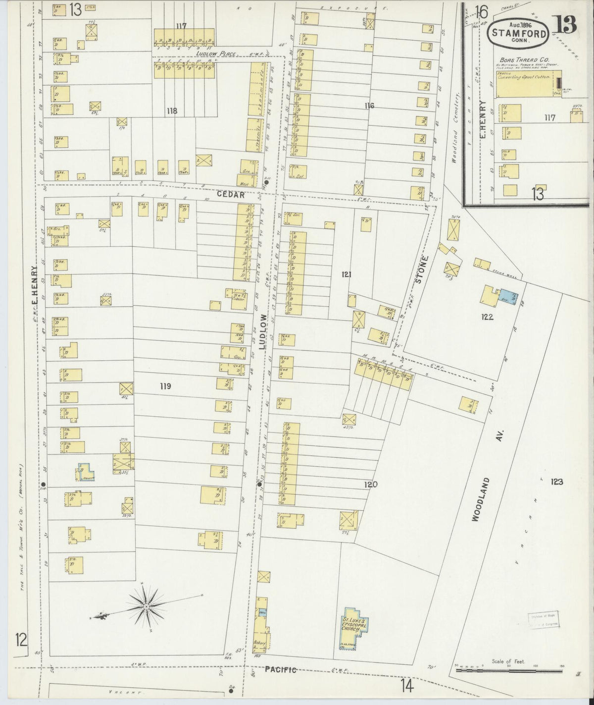 Sanborn Fire Insurance Map from Stamford, Fairfield County, Connecticut (1896), Sheet #0013 - Complete Map Set gallery image, historic Sanborn map, vintage wall art, Connecticut Connecticut