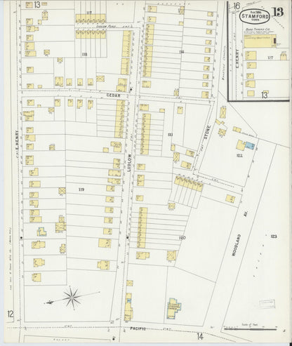 Sanborn Fire Insurance Map from Stamford, Fairfield County, Connecticut (1896), Sheet #0013 - Complete Map Set gallery image, historic Sanborn map, vintage wall art, Connecticut Connecticut