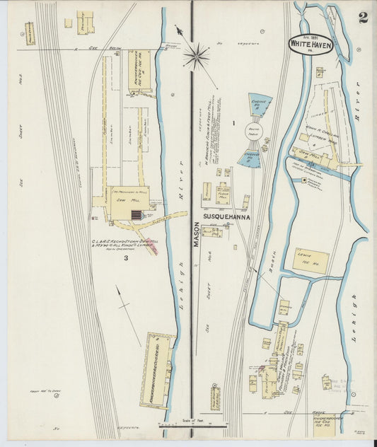Sanborn Fire Insurance Map from White Haven, Luzerne County, Pennsylvania (1891), Sheet #0002 - Historic Sanborn Fire Insurance Map Print, vintage old map wall art, antique decor, genealogy gift, Pennsylvania Pennsylvania map