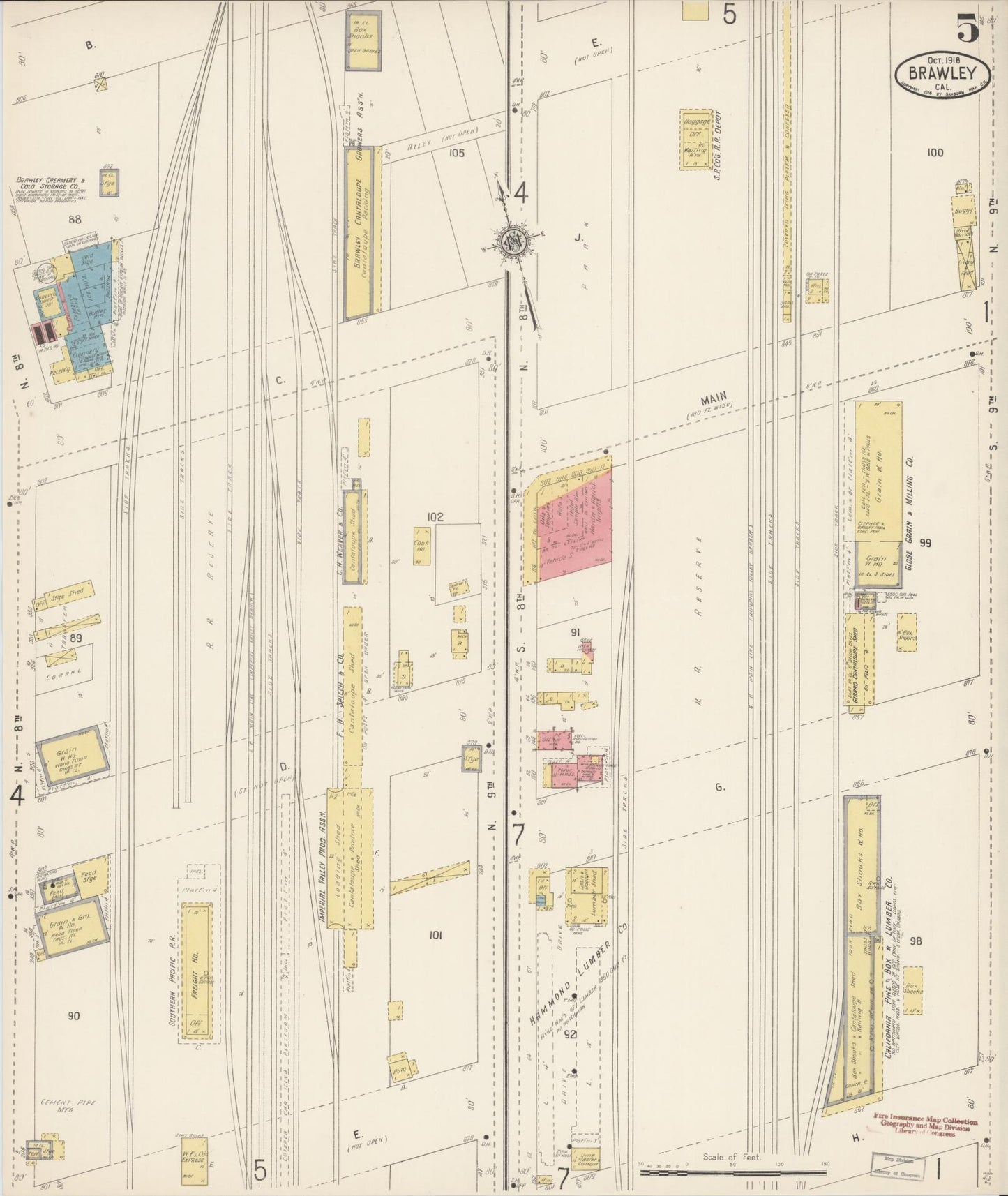 Sanborn Fire Insurance Map from Brawley, Imperial County, California (1916), Sheet #0005 - Historic Sanborn Fire Insurance Map Print, vintage old map wall art, antique decor, genealogy gift, California California map