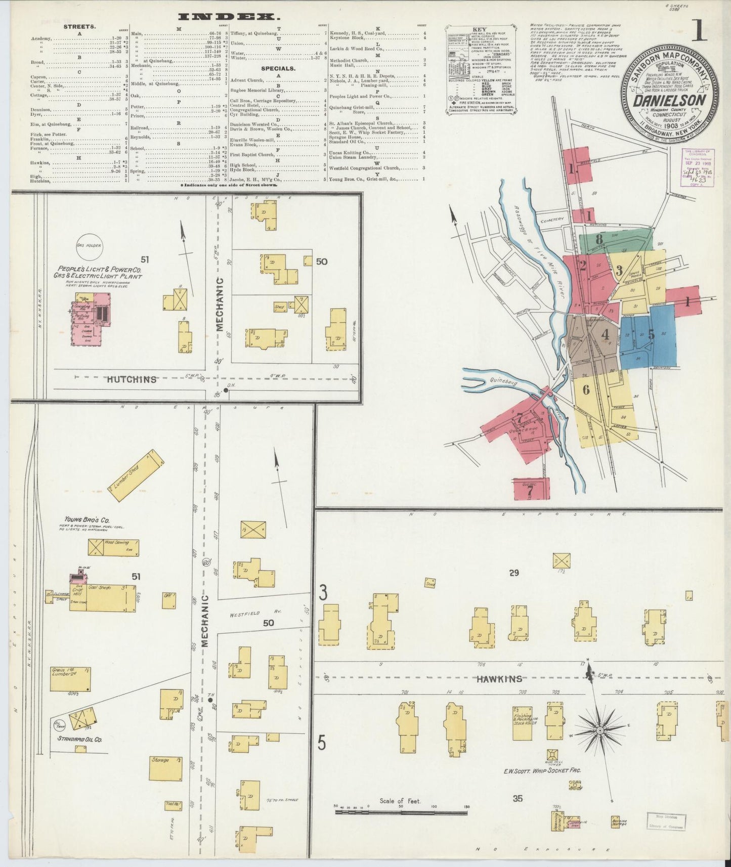 Sanborn Fire Insurance Map from Danielson, Windham County, Connecticut (1903), Sheet #0001 - Complete Map Set gallery image, historic Sanborn map, vintage wall art, Connecticut Connecticut