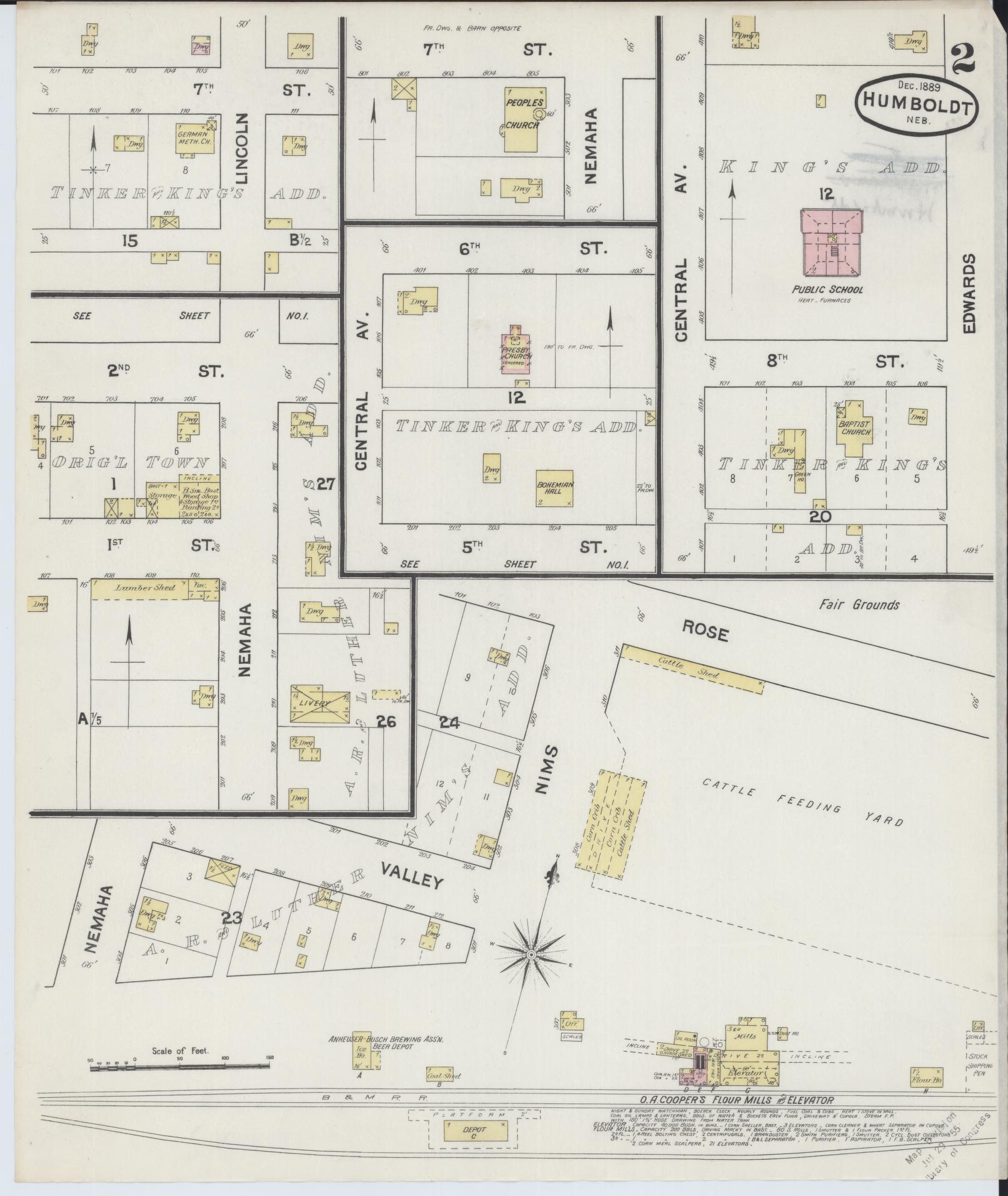 Sanborn Fire Insurance Map from Humboldt, Richardson County, Nebraska (1889), Sheet #0002 - Complete Map Set gallery image, historic Sanborn map, vintage wall art, Nebraska Nebraska