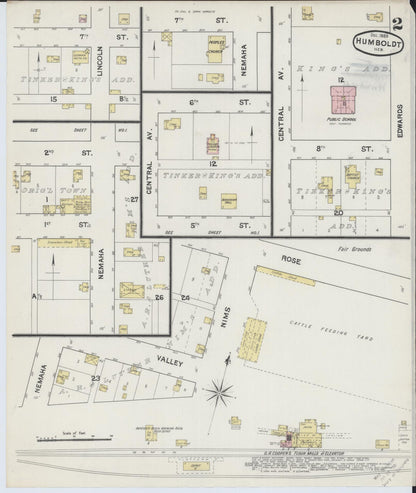 Sanborn Fire Insurance Map from Humboldt, Richardson County, Nebraska (1889), Sheet #0002 - Complete Map Set gallery image, historic Sanborn map, vintage wall art, Nebraska Nebraska