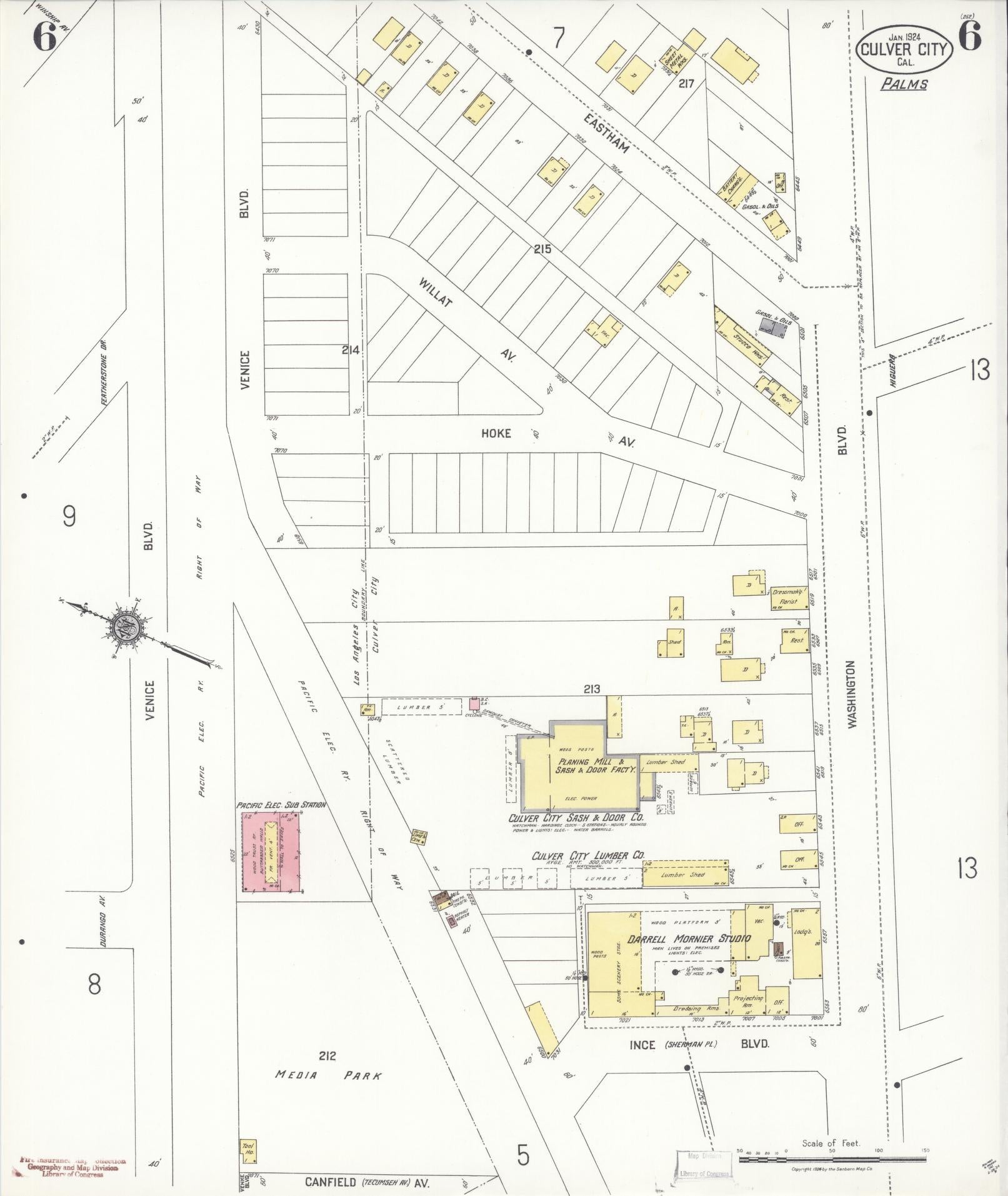 Sanborn Fire Insurance Map from Culver City, Los Angeles County, California (1924), Sheet #0006 - Complete Map Set gallery image, historic Sanborn map, vintage wall art, California California