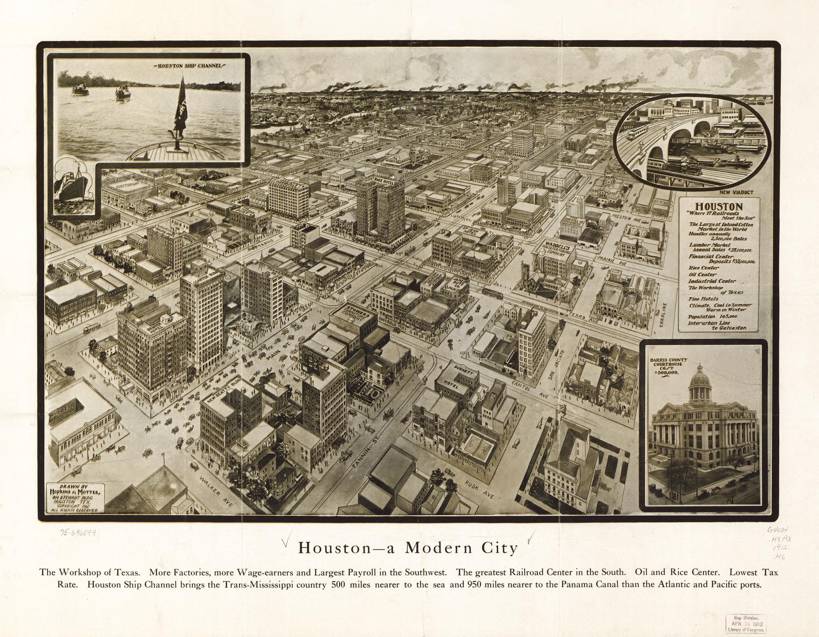Houston--a modern city. (1912) – Historic Bird’s-Eye View Panorama Print