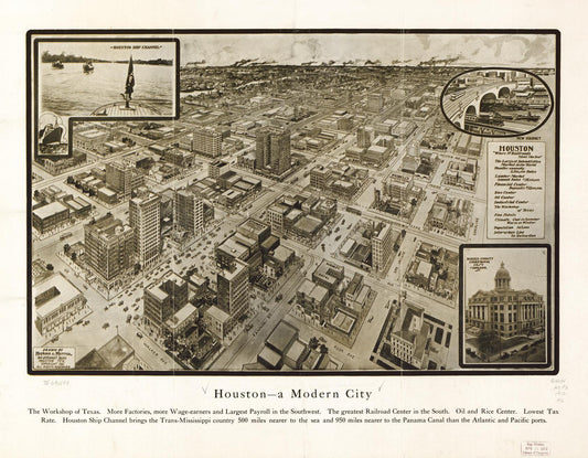 Houston--a modern city. (1912) – Historic Bird’s-Eye View Panorama Print