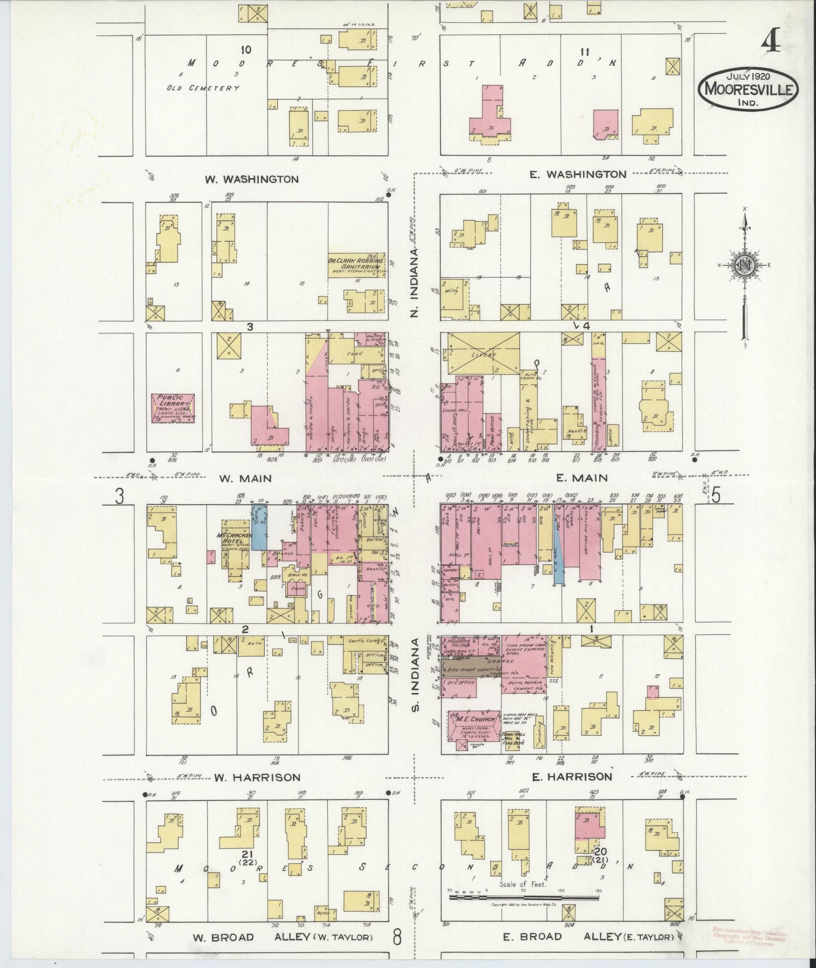 Sanborn Fire Insurance Map from Mooresville, Morgan County, Indiana (1920), Sheet #0004 - Complete Map Set gallery image, historic Sanborn map, vintage wall art, Indiana Indiana