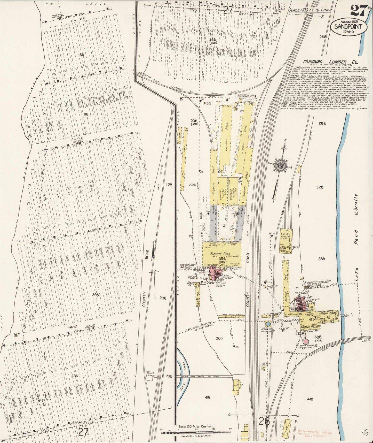 Sanborn Fire Insurance Map from Sandpoint, Bonner County, Idaho (1921), Sheet #0027 - Complete Map Set gallery image, historic Sanborn map, vintage wall art, Idaho Idaho