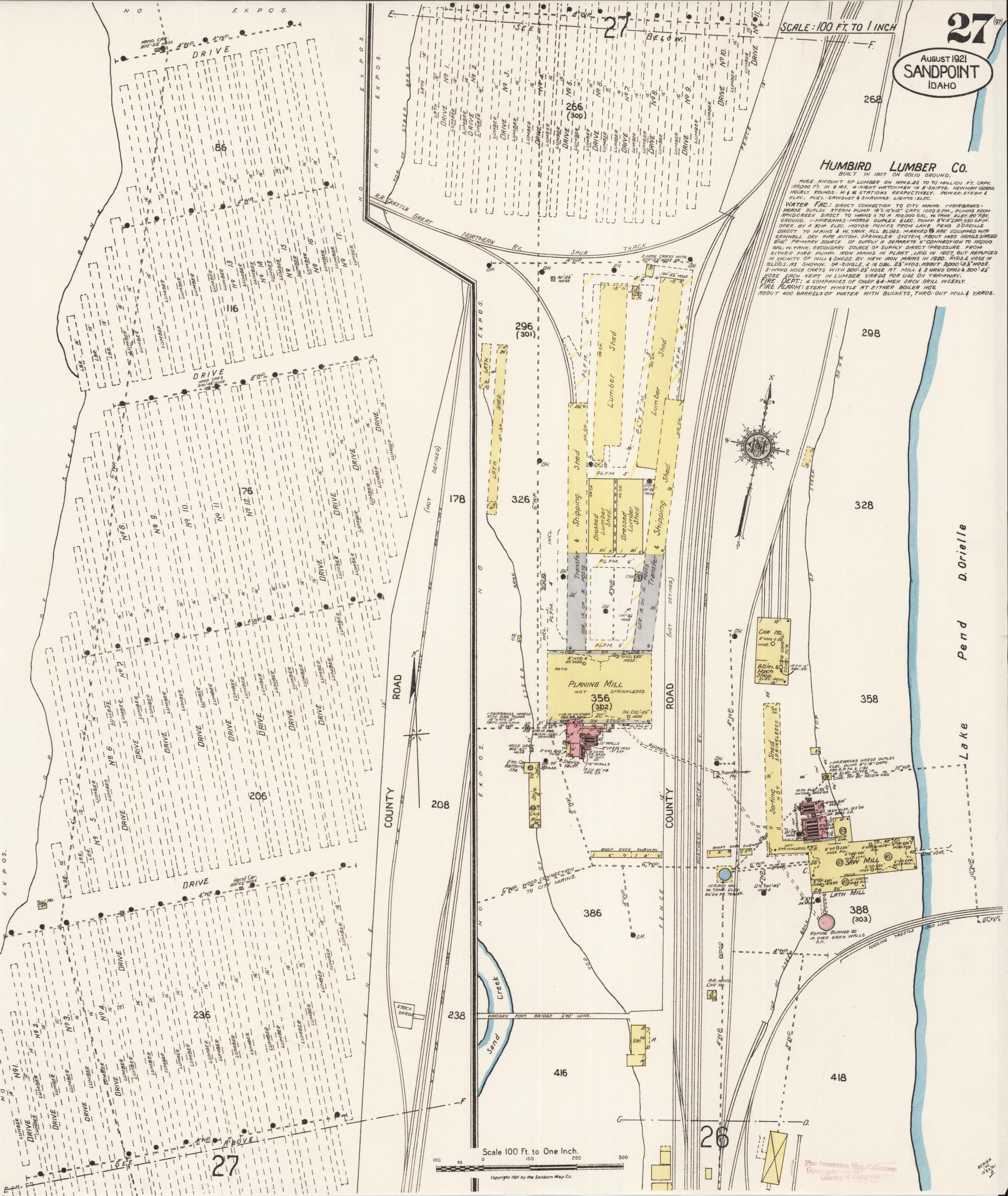 Sanborn Fire Insurance Map from Sandpoint, Bonner County, Idaho (1921), Sheet #0027 - Complete Map Set gallery image, historic Sanborn map, vintage wall art, Idaho Idaho
