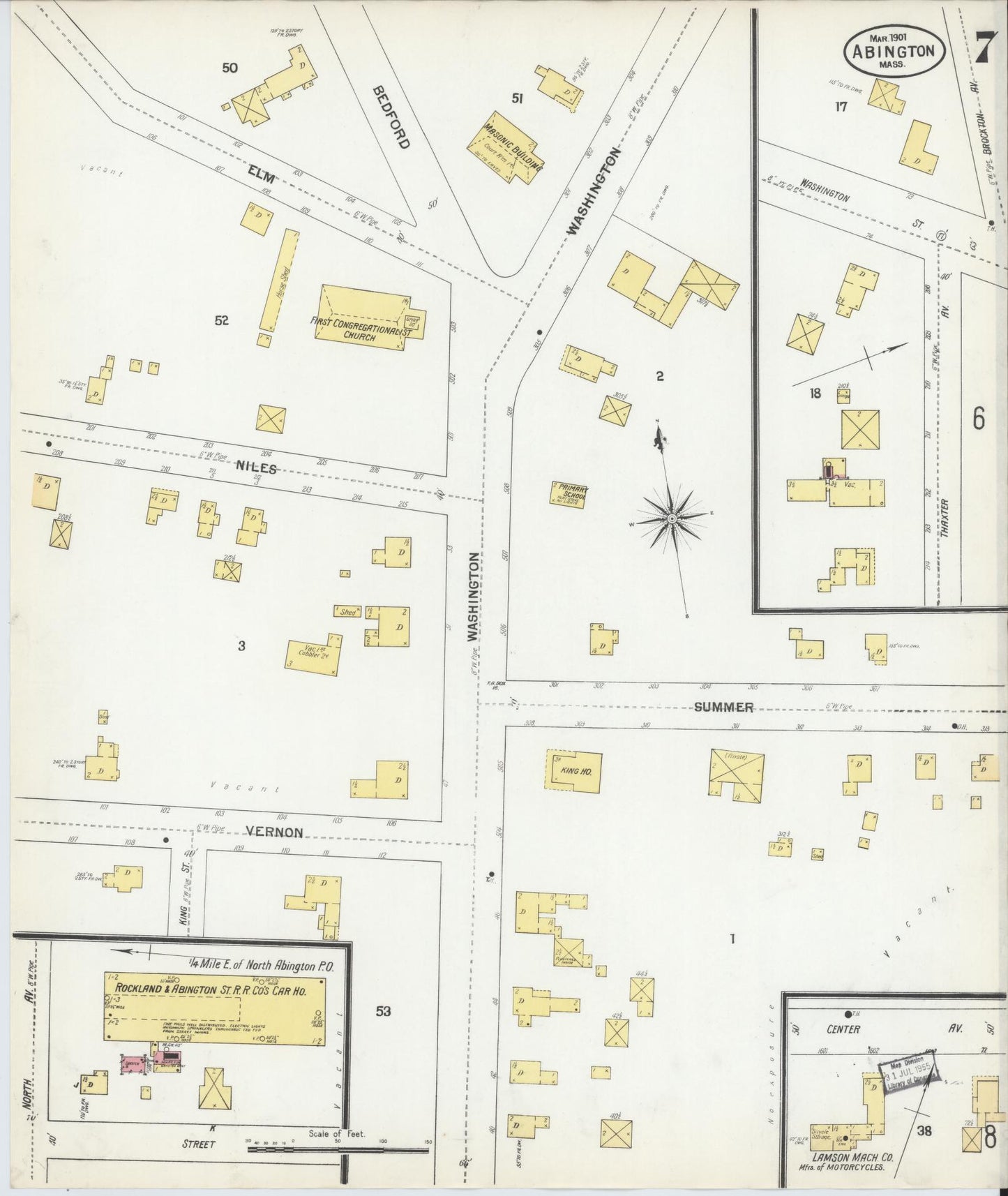 Sanborn Fire Insurance Map from Abington, Plymouth County, Massachusetts (1901), Sheet #0007 - Historic Sanborn Fire Insurance Map Print, vintage old map wall art, antique decor, genealogy gift, Massachusetts Massachusetts map