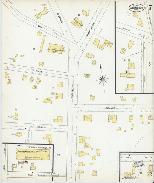 Sanborn Fire Insurance Map from Abington, Plymouth County, Massachusetts (1901), Sheet #0007 - Historic Sanborn Fire Insurance Map Print, vintage old map wall art, antique decor, genealogy gift, Massachusetts Massachusetts map