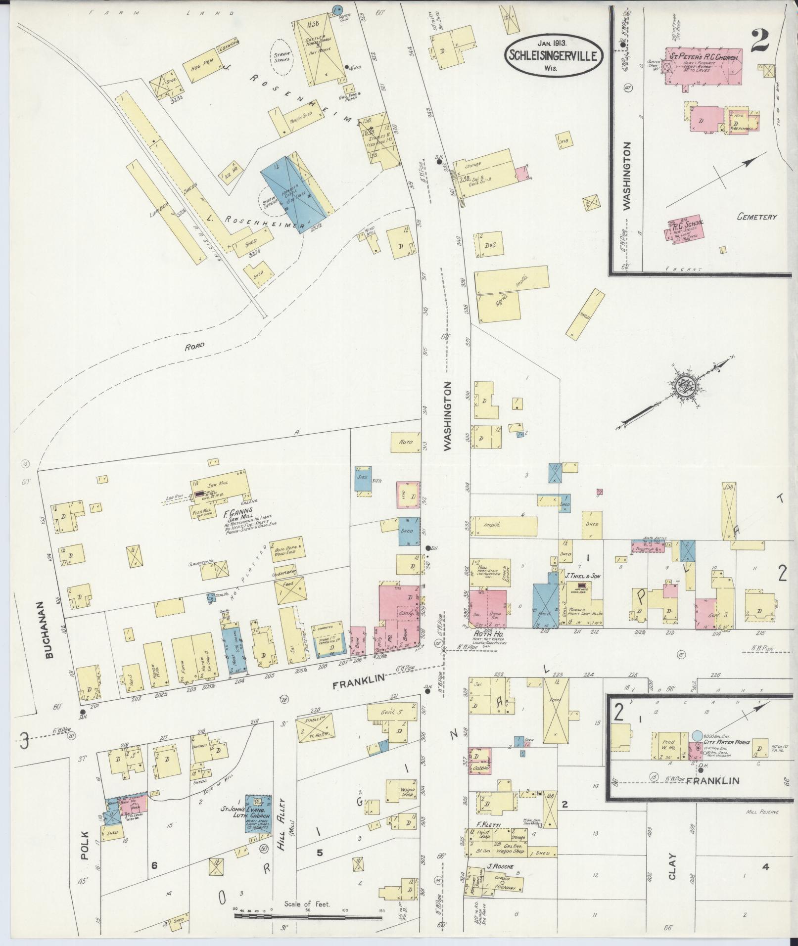 Sanborn Fire Insurance Map from Schleisingerville, Washington County, Wisconsin (1913), Sheet #0002 - Complete Map Set gallery image, historic Sanborn map, vintage wall art, Wisconsin Wisconsin