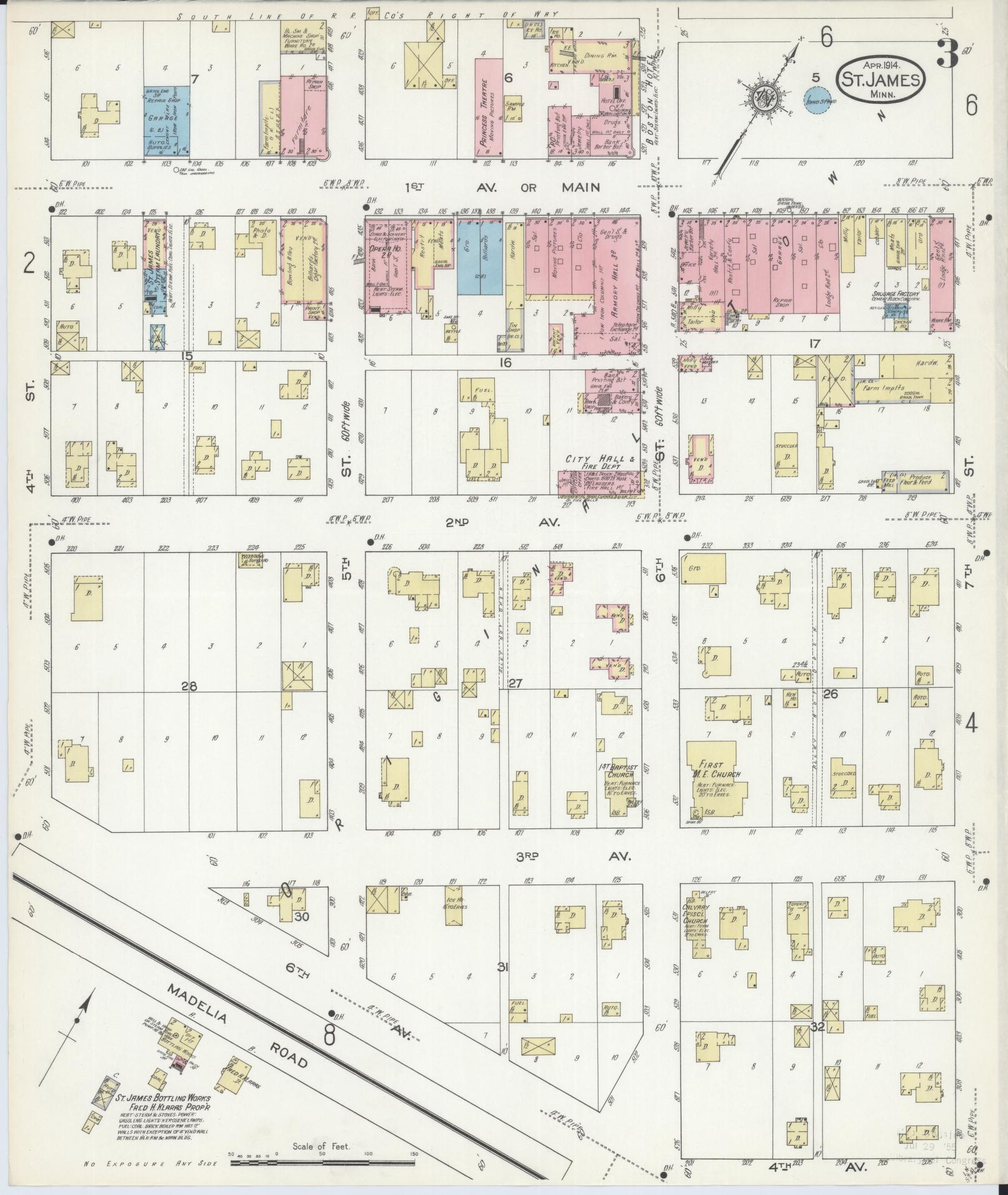 Sanborn Fire Insurance Map from Saint James, Watonwan County, Minnesota (1914), Sheet #0003 - Complete Map Set gallery image, historic Sanborn map, vintage wall art, Minnesota Minnesota