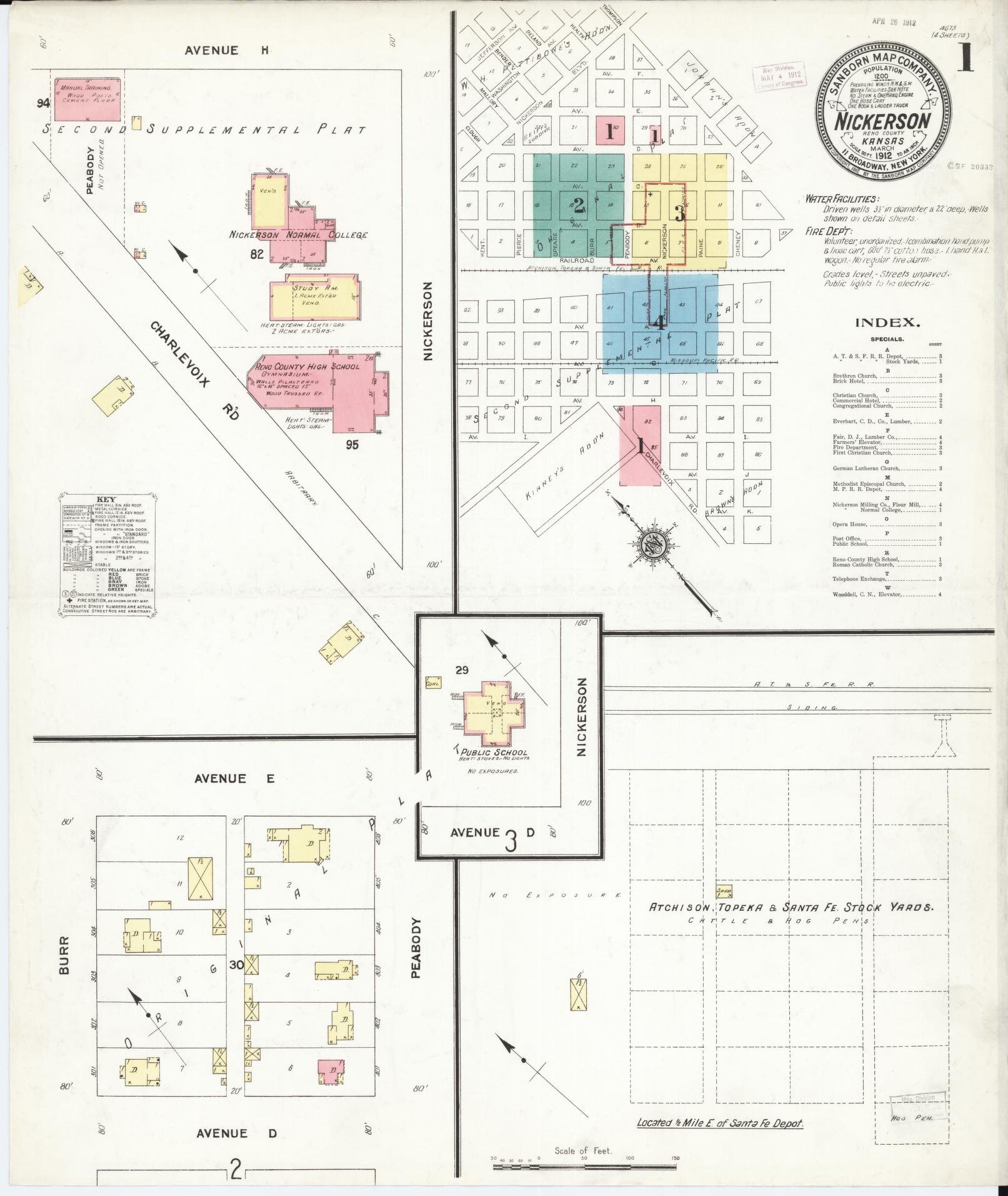 Sanborn Fire Insurance Map from Nickerson, Reno County, Kansas (1912), Sheet #0001 - Complete Map Set gallery image, historic Sanborn map, vintage wall art, Kansas Kansas