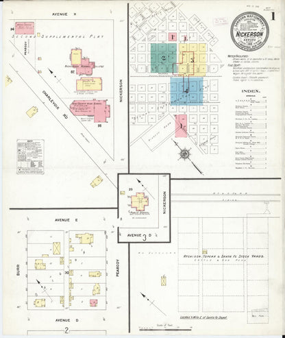 Sanborn Fire Insurance Map from Nickerson, Reno County, Kansas (1912), Sheet #0001 - Complete Map Set gallery image, historic Sanborn map, vintage wall art, Kansas Kansas