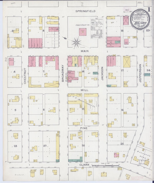 Sanborn Fire Insurance Map from Bolivar, Polk County, Missouri (1894), Sheet #0001 - Historic Sanborn Fire Insurance Map Print, vintage old map wall art, antique decor, genealogy gift, Missouri Missouri map