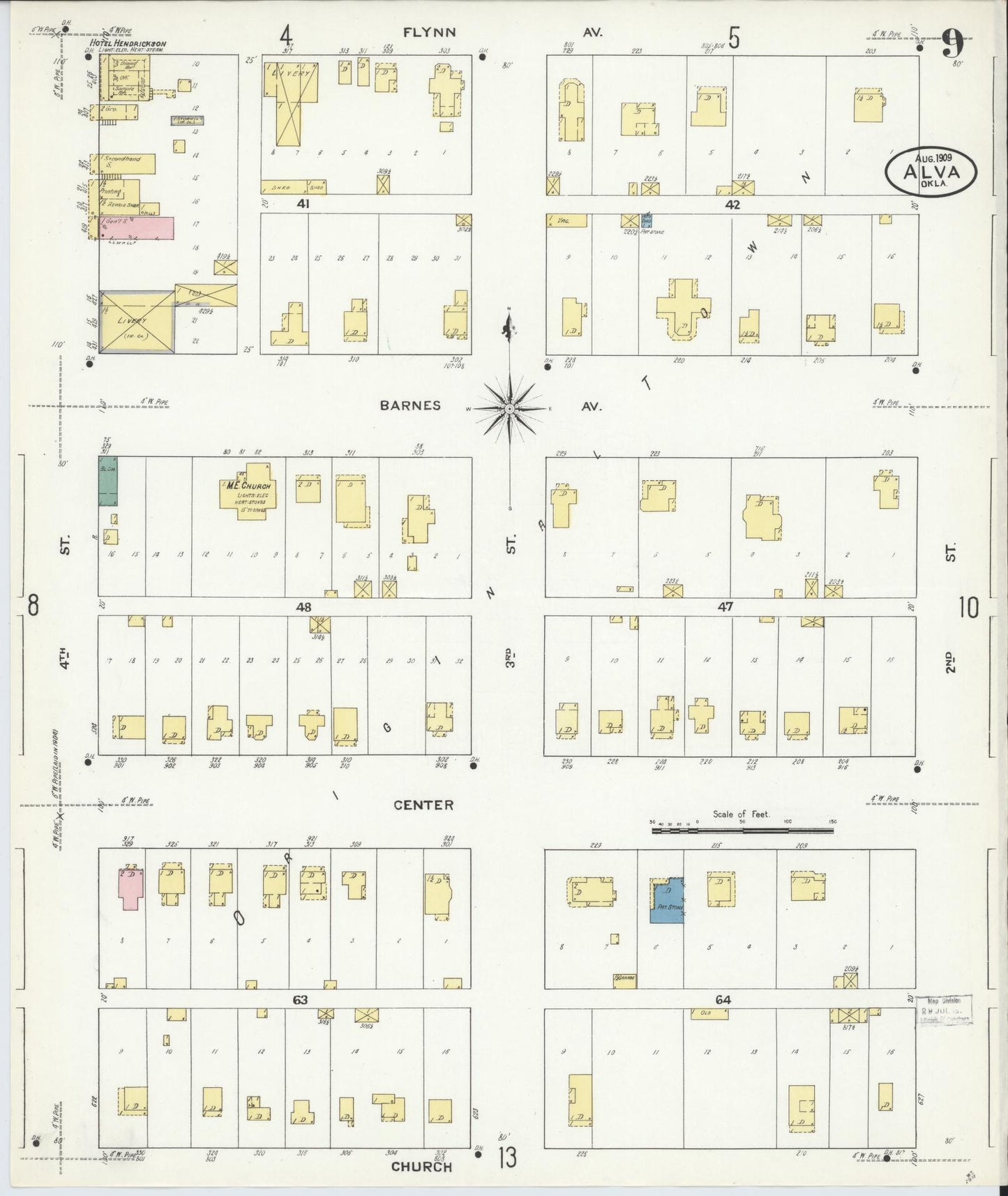 Sanborn Fire Insurance Map from Alva, Woods County, Oklahoma (1909), Sheet #0009 - Complete Map Set gallery image, historic Sanborn map, vintage wall art, Oklahoma Oklahoma
