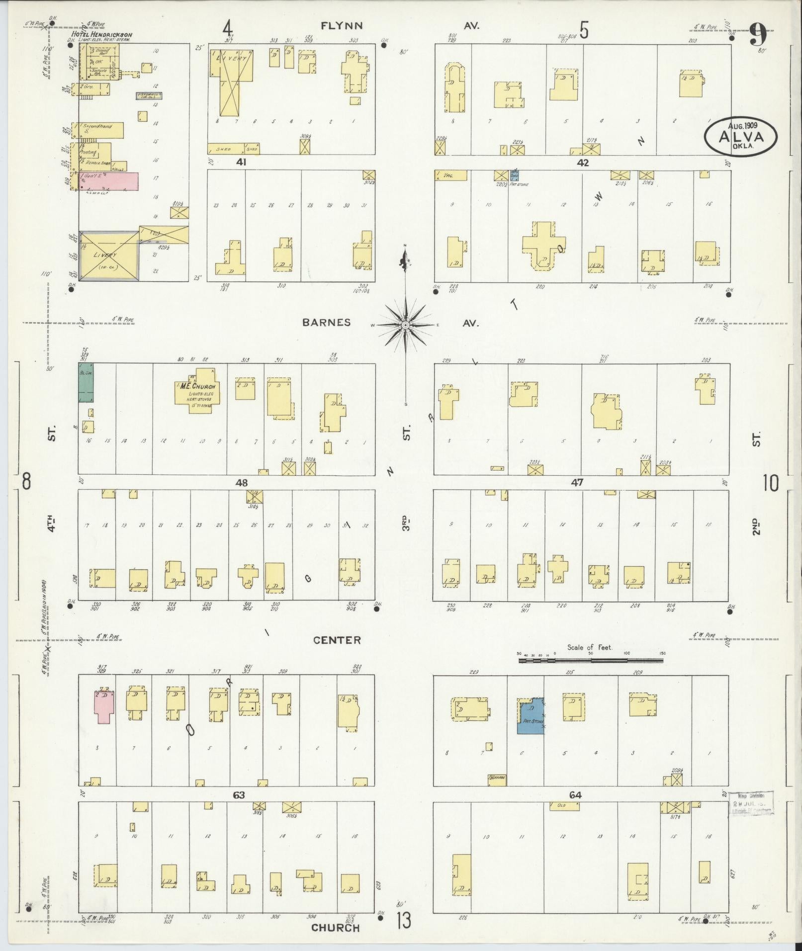 Sanborn Fire Insurance Map from Alva, Woods County, Oklahoma (1909), Sheet #0009 - Complete Map Set gallery image, historic Sanborn map, vintage wall art, Oklahoma Oklahoma