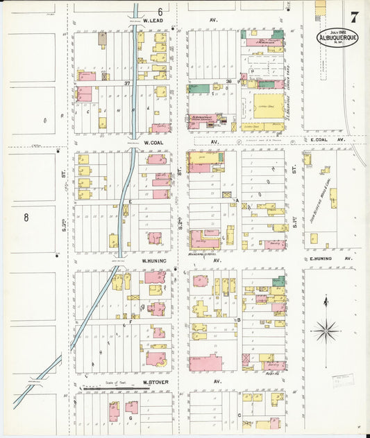 Sanborn Fire Insurance Map from Albuquerque, Bernalillo County, New Mexico (1902), Sheet #0007 - Historic Sanborn Fire Insurance Map Print, vintage old map wall art, antique decor, genealogy gift, New Mexico New Mexico map