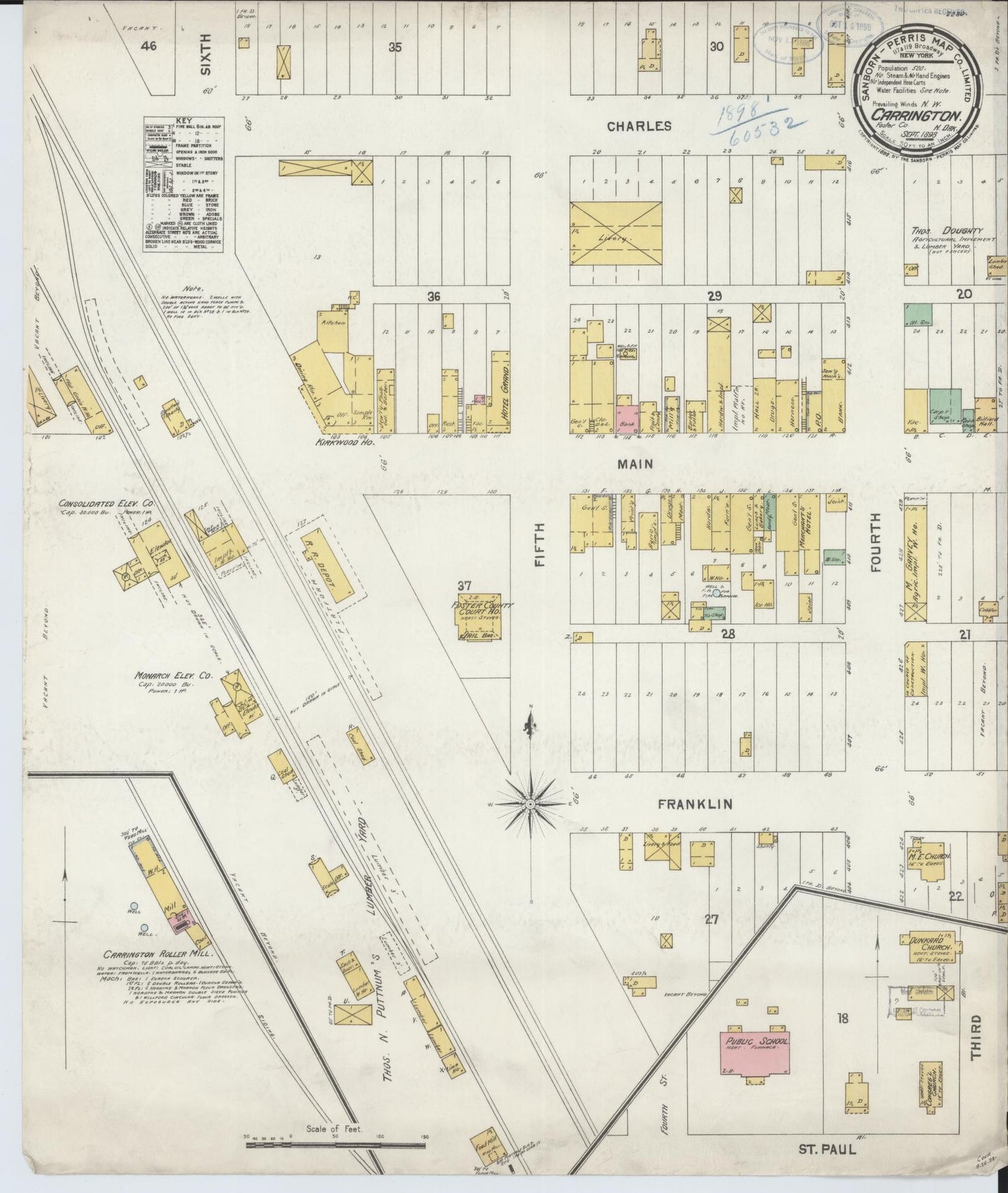 Sanborn Fire Insurance Map from Carrington, Foster County, North Dakota (1898), Sheet #0001 - Historic Sanborn Fire Insurance Map Print, vintage old map wall art, antique decor, genealogy gift, North Dakota North Dakota map