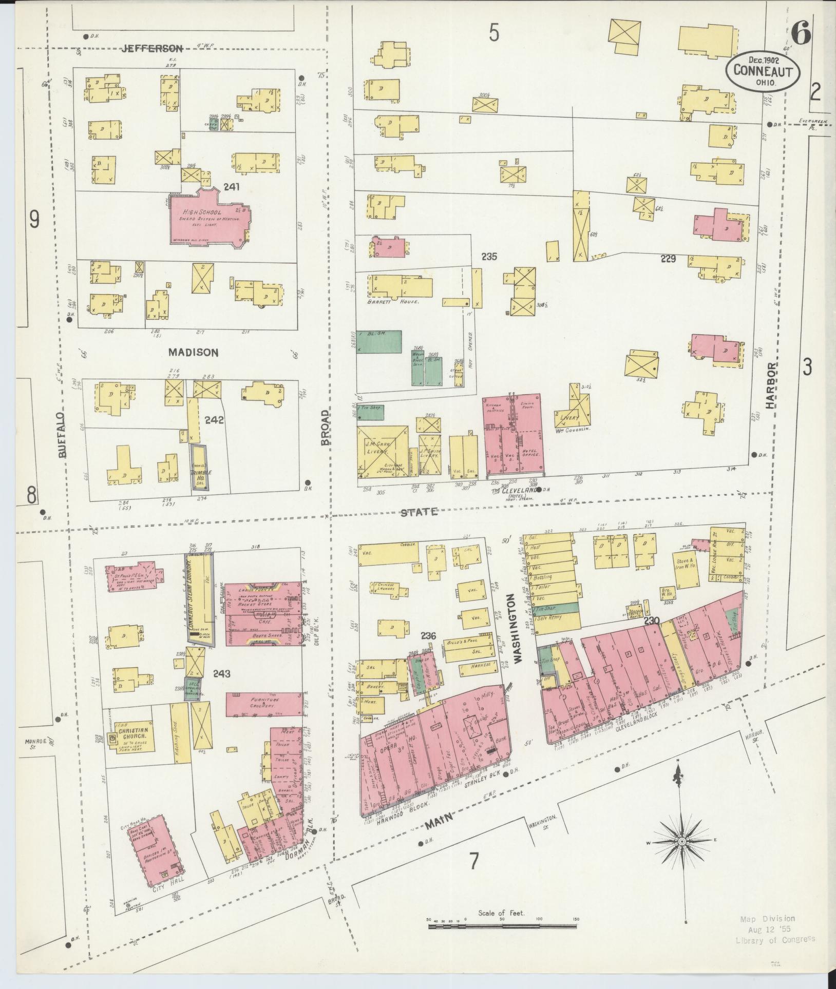 Sanborn Fire Insurance Map from Conneaut, Ashtabula County, Ohio (1902), Sheet #0006 - Historic Sanborn Fire Insurance Map Print, vintage old map wall art, antique decor, genealogy gift, Ohio Ohio map