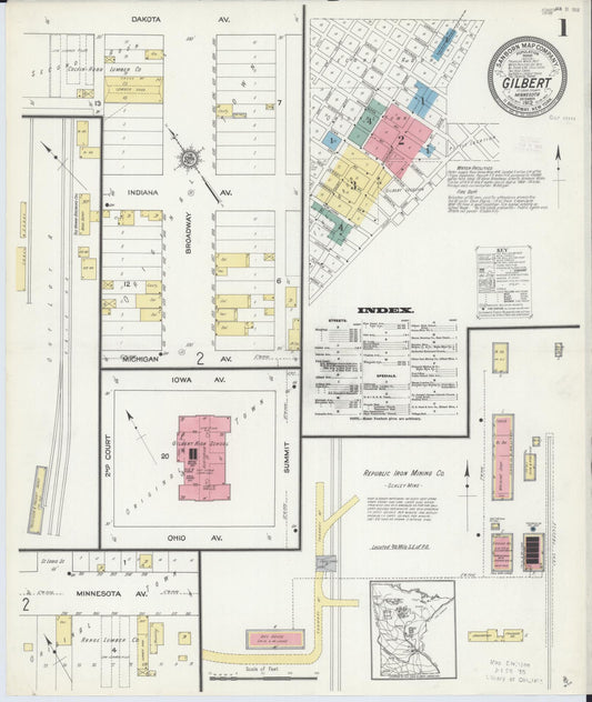 Sanborn Fire Insurance Map from Gilbert, Saint Louis County, Minnesota (1912), Sheet #0001 - Historic Sanborn Fire Insurance Map Print, vintage old map wall art, antique decor, genealogy gift, Minnesota Minnesota map