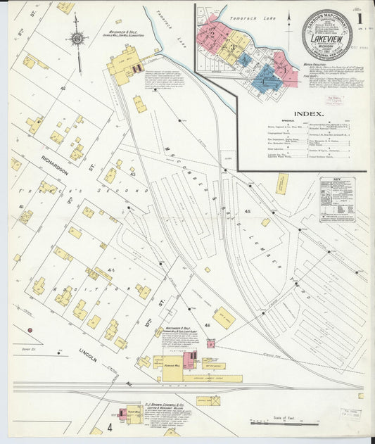 Sanborn Fire Insurance Map from Lakeview, Montcalm County, Michigan (1911), Sheet #0001 - Historic Sanborn Fire Insurance Map Print, vintage old map wall art, antique decor, genealogy gift, Michigan Michigan map