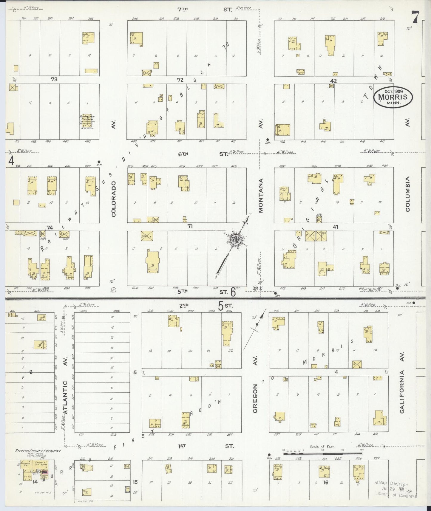 Sanborn Fire Insurance Map from Morris, Stevens County, Minnesota (1909), Sheet #0007 - Historic Sanborn Fire Insurance Map Print, vintage old map wall art, antique decor, genealogy gift, Minnesota Minnesota map