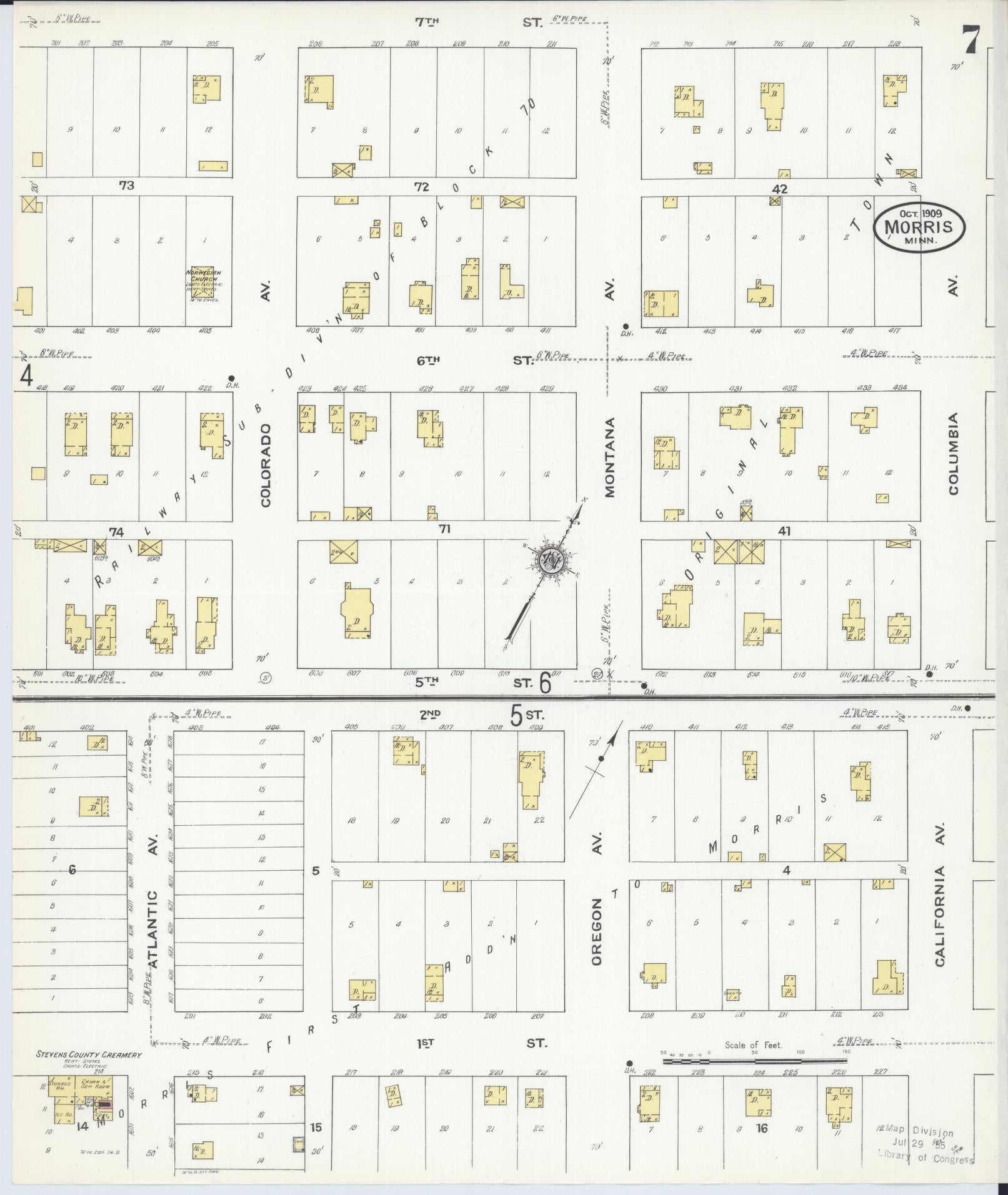 Sanborn Fire Insurance Map from Morris, Stevens County, Minnesota (1909), Sheet #0007 - Historic Sanborn Fire Insurance Map Print, vintage old map wall art, antique decor, genealogy gift, Minnesota Minnesota map