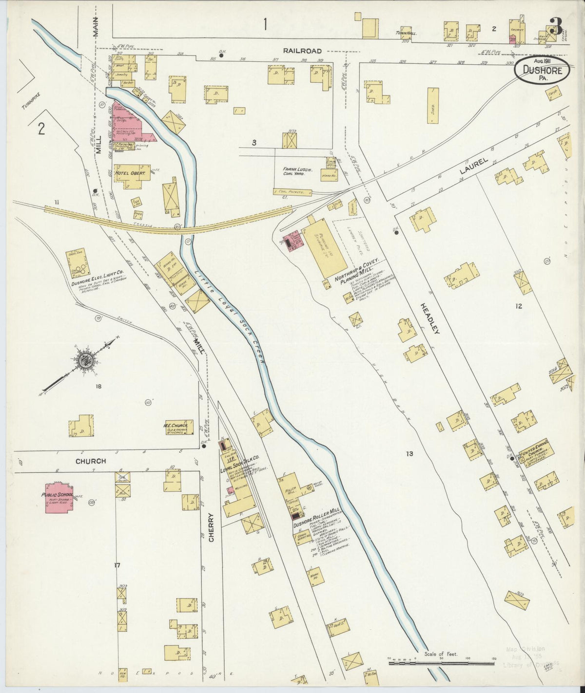Sanborn Fire Insurance Map from Dushore, Sullivan County, Pennsylvania (1911), Sheet #0003 - Complete Map Set gallery image, historic Sanborn map, vintage wall art, Pennsylvania Pennsylvania