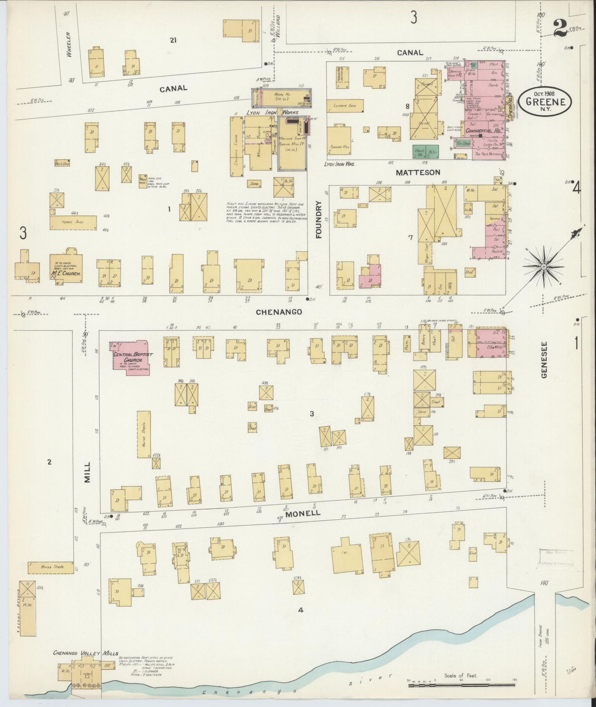Sanborn Fire Insurance Map from Greene, Chenango County, New York (1908), Sheet #0002 - Complete Map Set gallery image, historic Sanborn map, vintage wall art, New York New York