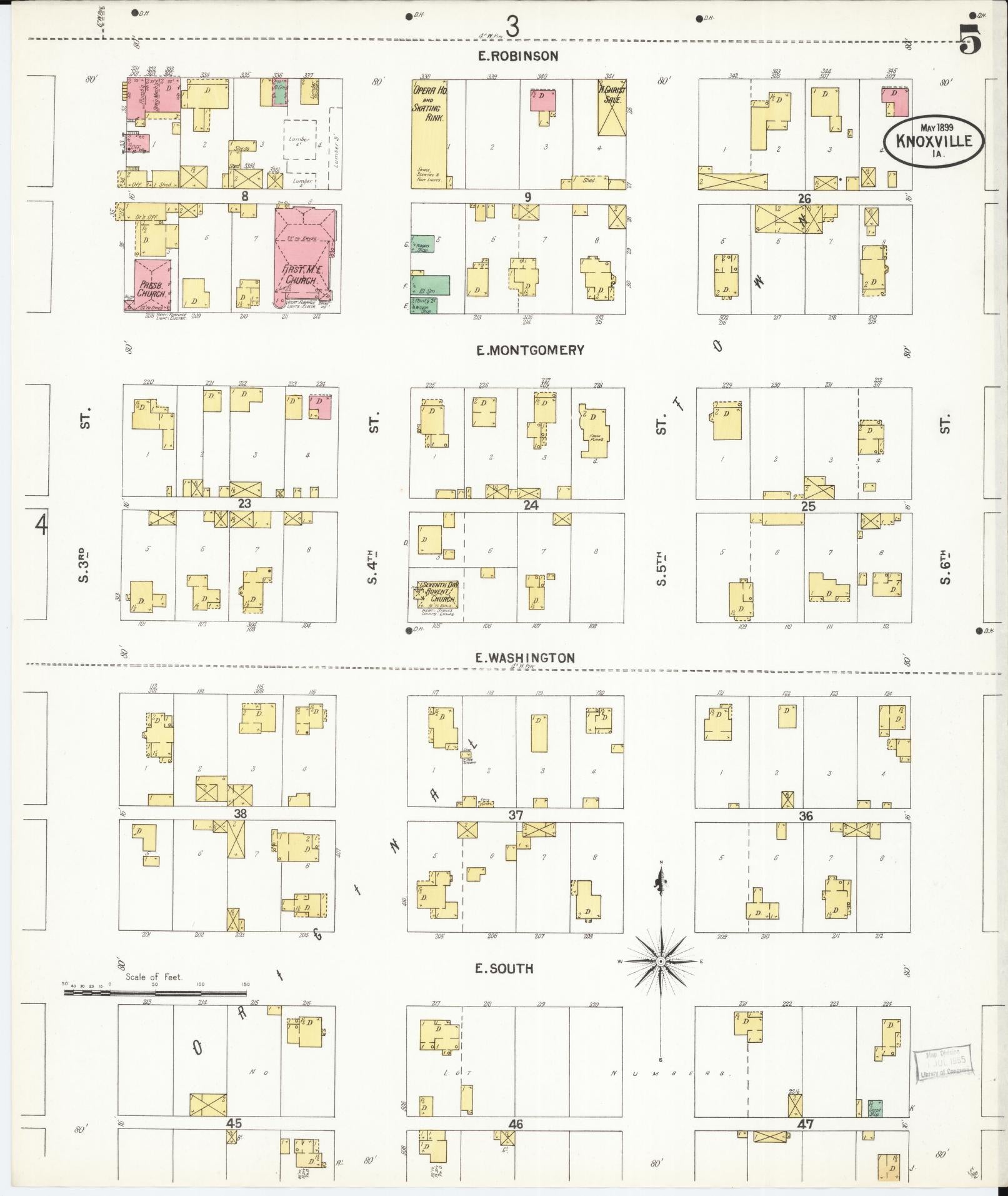 Sanborn Fire Insurance Map from Knoxville, Marion County, Iowa (1899), Sheet #0005 - Historic Sanborn Fire Insurance Map Print, vintage old map wall art