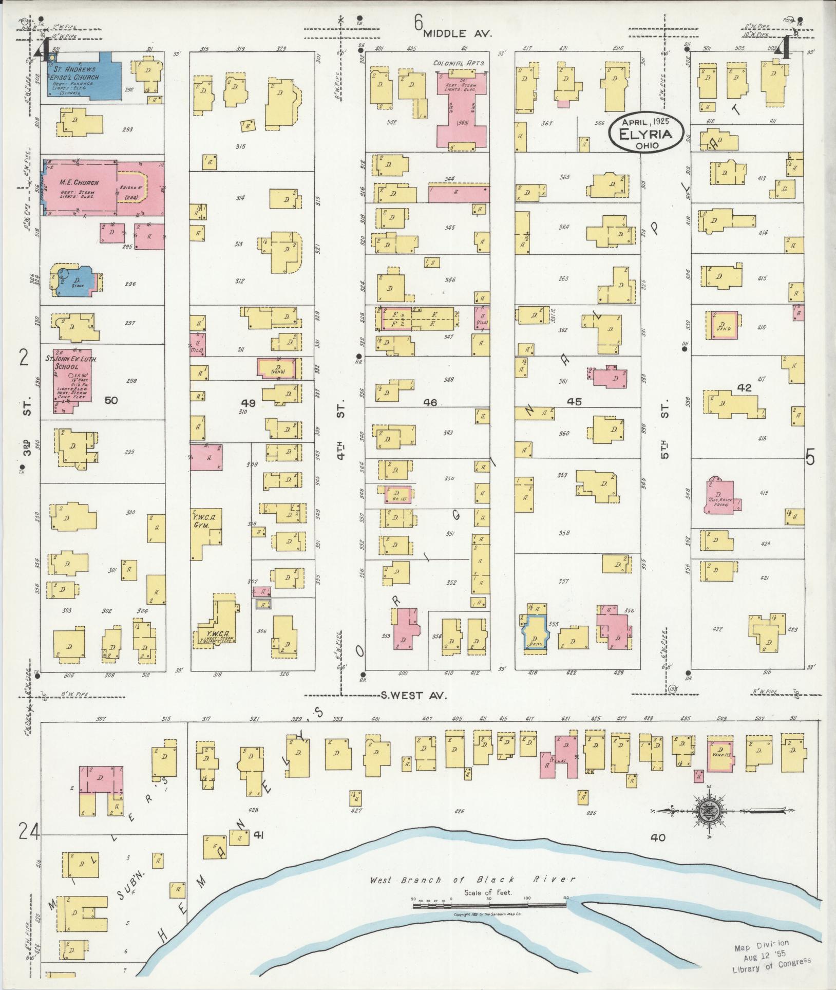 Sanborn Fire Insurance Map from Elyria, Lorain County, Ohio (1925), Sheet #0004 - Complete Map Set gallery image, historic Sanborn map, vintage wall art, Ohio Ohio