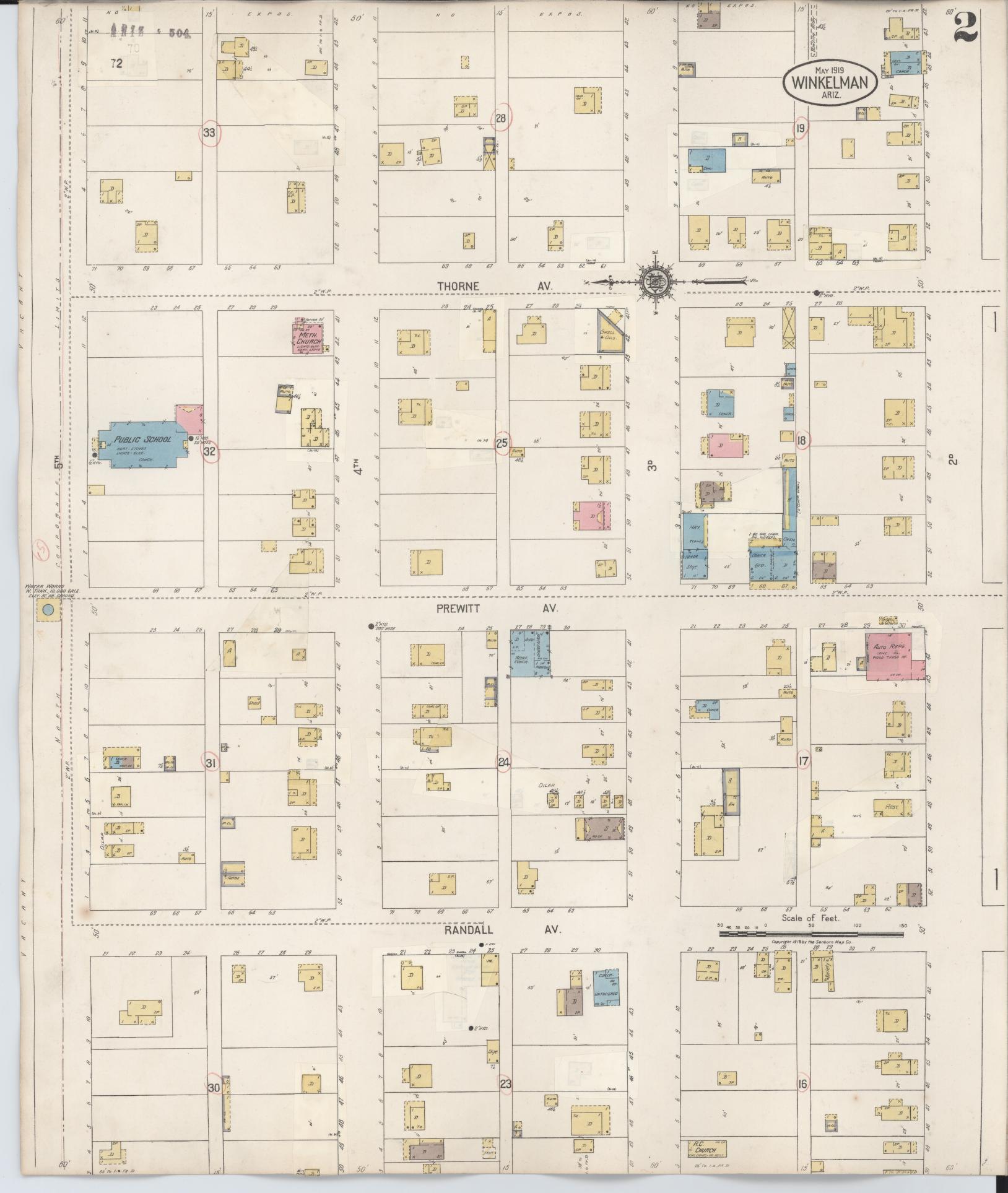 Sanborn Fire Insurance Map from Winkelman, Gila County, Arizona (1931), Sheet #0002 - Historic Sanborn Fire Insurance Map Print, vintage old map wall art, antique decor, genealogy gift, Arizona Arizona map