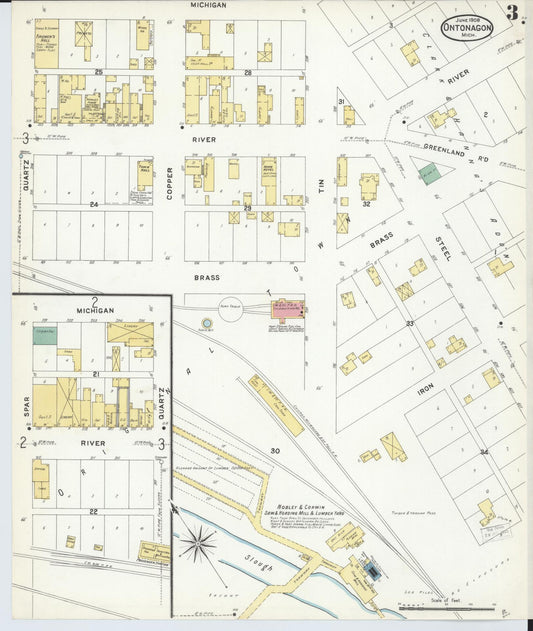 Sanborn Fire Insurance Map from Ontonagon, Ontonagon County, Michigan (1908), Sheet #0003 - Historic Sanborn Fire Insurance Map Print, vintage old map wall art, antique decor, genealogy gift, Michigan Michigan map