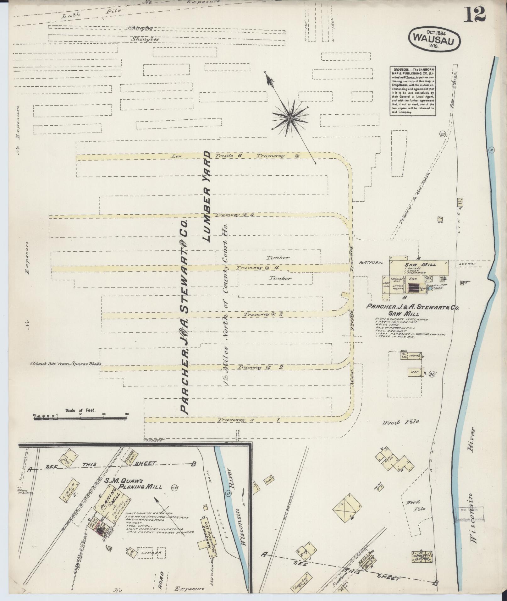 Sanborn Fire Insurance Map from Wausau, Marathon County, Wisconsin (1884), Sheet #0012 - Complete Map Set gallery image, historic Sanborn map, vintage wall art, Wisconsin Wisconsin