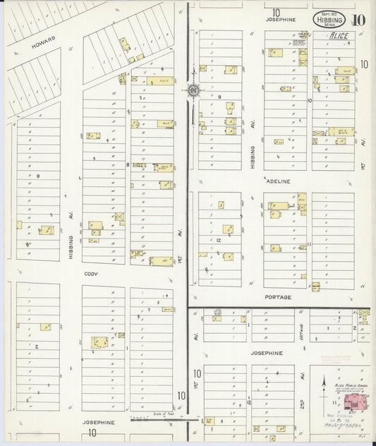 Sanborn Fire Insurance Map from Hibbing, Saint Louis County, Minnesota (1913), Sheet #0010 - Historic Sanborn Fire Insurance Map Print, vintage old map wall art, antique decor, genealogy gift, Minnesota Minnesota map
