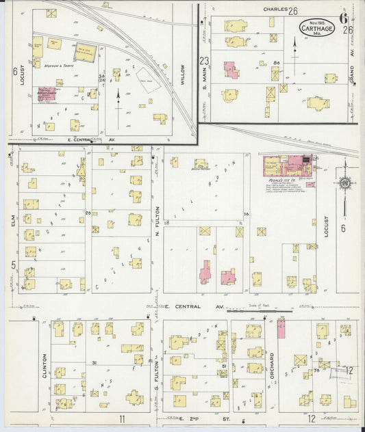 Sanborn Fire Insurance Map from Carthage, Jasper County, Missouri (1915), Sheet #0006 - Historic Sanborn Fire Insurance Map Print, vintage old map wall art, antique decor, genealogy gift, Missouri Missouri map