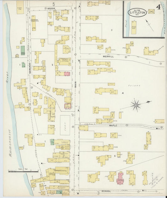 Sanborn Fire Insurance Map from Littleton, Grafton County, New Hampshire (1898), Sheet #0004 - Historic Sanborn Fire Insurance Map Print, vintage old map wall art, antique decor, genealogy gift, New Hampshire New Hampshire map
