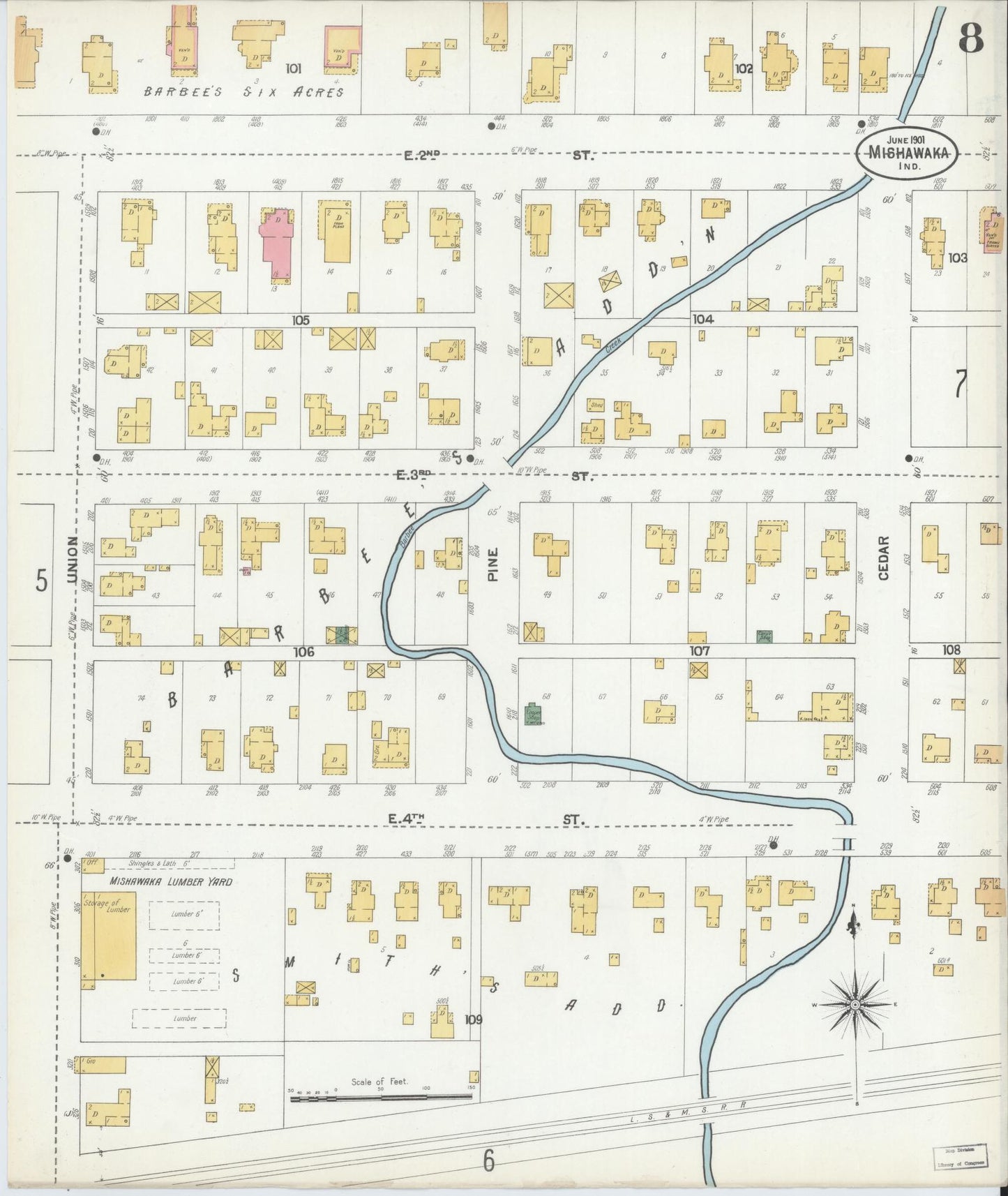 Sanborn Fire Insurance Map from Mishawaka, Saint Joseph County, Indiana (1901), Sheet #0008 - Complete Map Set gallery image, historic Sanborn map, vintage wall art, Indiana Indiana