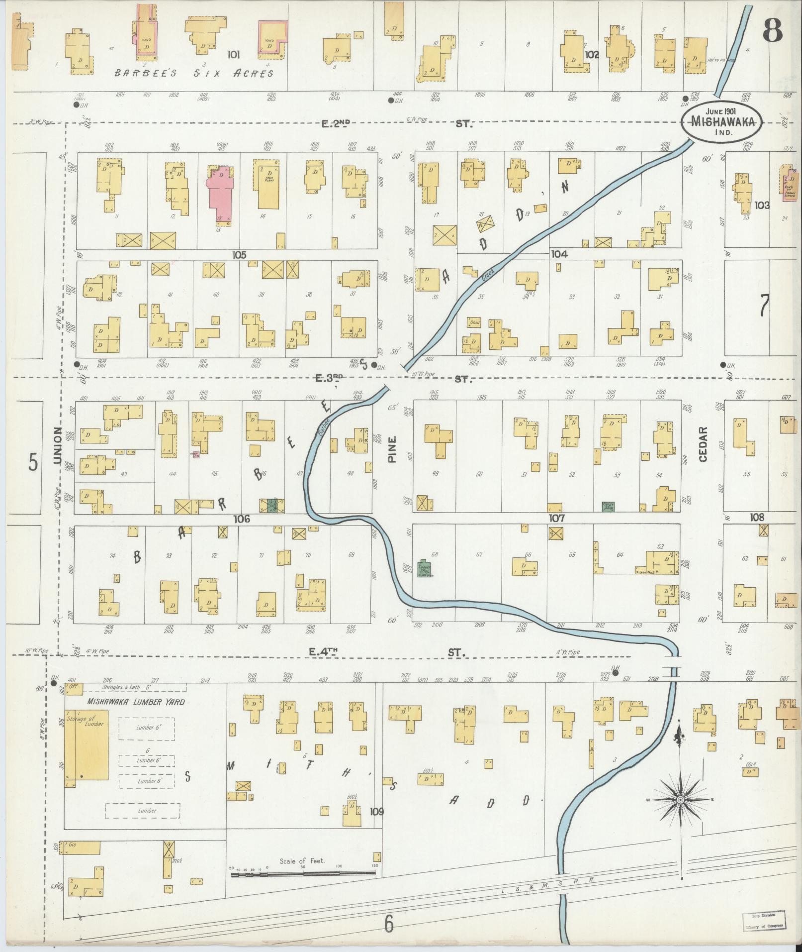 Sanborn Fire Insurance Map from Mishawaka, Saint Joseph County, Indiana (1901), Sheet #0008 - Complete Map Set gallery image, historic Sanborn map, vintage wall art, Indiana Indiana
