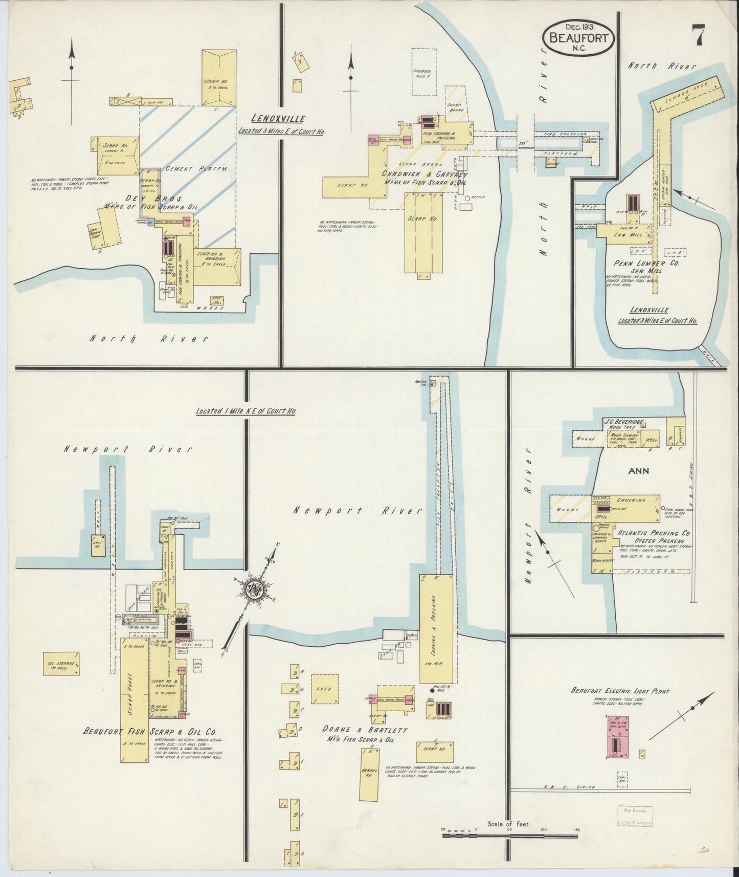 Sanborn Fire Insurance Map from Beaufort, Carteret County, North Carolina (1913), Sheet #0007 - Complete Map Set gallery image, historic Sanborn map, vintage wall art, North Carolina North Carolina