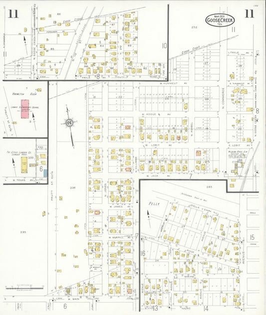 Sanborn Fire Insurance Map from Goose Creek, Harris County, Texas (1931), Sheet #0011 - Historic Sanborn Fire Insurance Map Print, vintage old map wall art, antique decor, genealogy gift, Texas Texas map