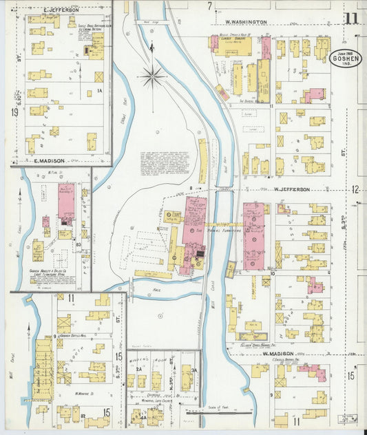 Sanborn Fire Insurance Map from Goshen, Elkhart County, Indiana (1905), Sheet #0011 - Historic Sanborn Fire Insurance Map Print, vintage old map wall art, antique decor, genealogy gift, Indiana Indiana map